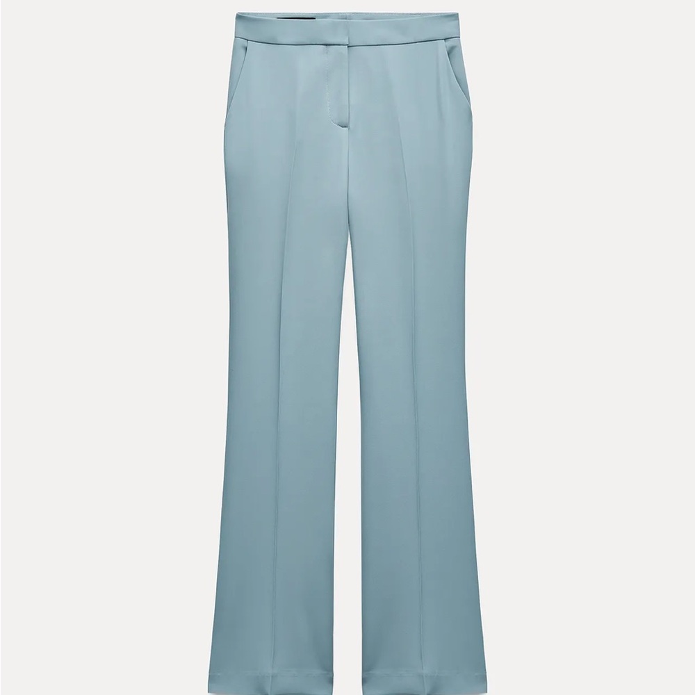 Zara Tailored Wide Leg Trousers Blue Gray NWT Size XL